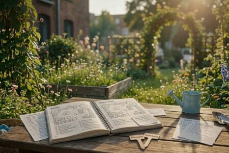 Gartenplanung für Anfänger – handgeschriebener Gartenplan im Notizbuch